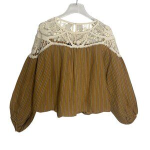 Zara crochet striped cotton long sleeve boho blouse size small